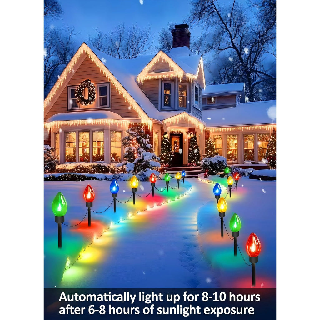 ZOEYKIMLO C9 Christmas Pathway Lights Outdoor 12-Count, Outdoor Xmas Decorations String Lights with C9 Stakes Lights 8LED, for Walkway Yard Lawn Sidewalk Driveway Garden, 2PACK