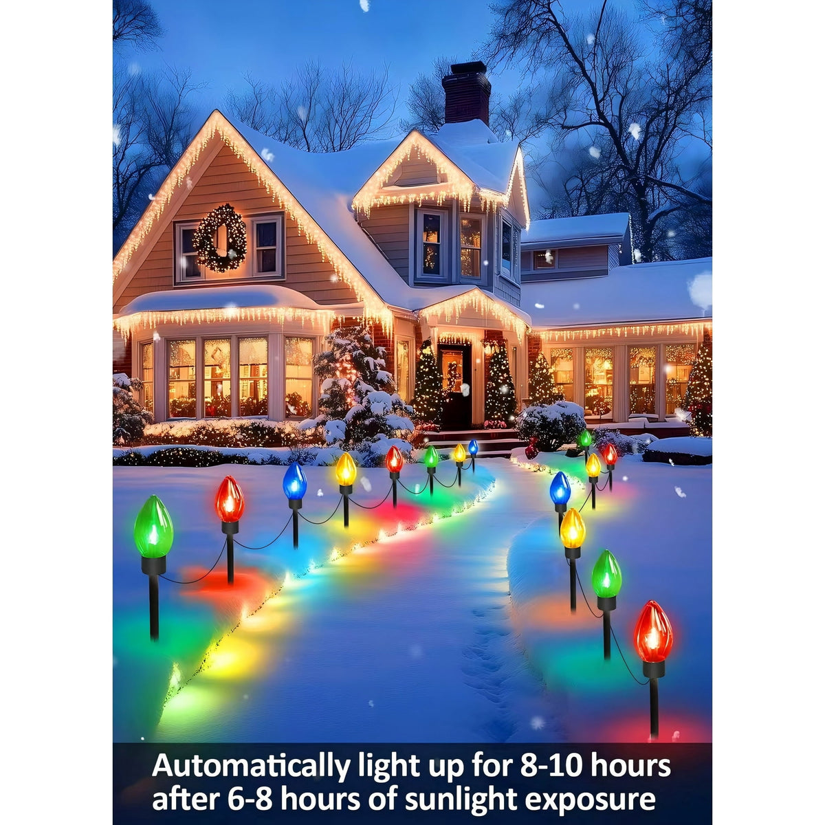 ZOEYKIMLO C9 Christmas Pathway Lights Outdoor 12-Count, Outdoor Xmas Decorations String Lights with C9 Stakes Lights 8LED, for Walkway Yard Lawn Sidewalk Driveway Garden, 2PACK