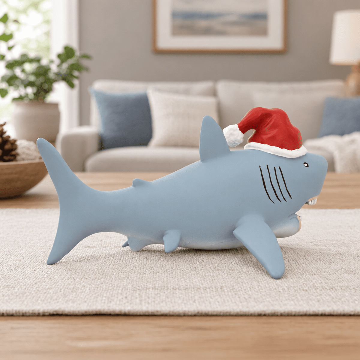 Great White Shark Santa Hat Christmas Tree Topper, 10 Inch Large Holiday Decor