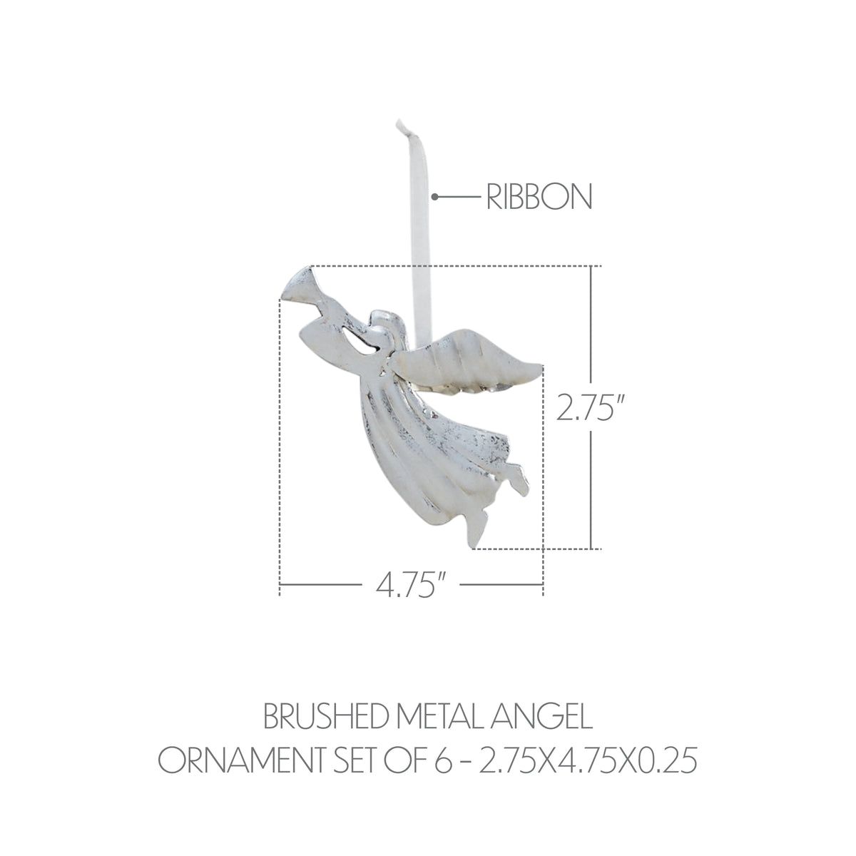 VHC Brands Brushed Metal Angel Ornament Set of 6 - 2.75x4.75x0.25