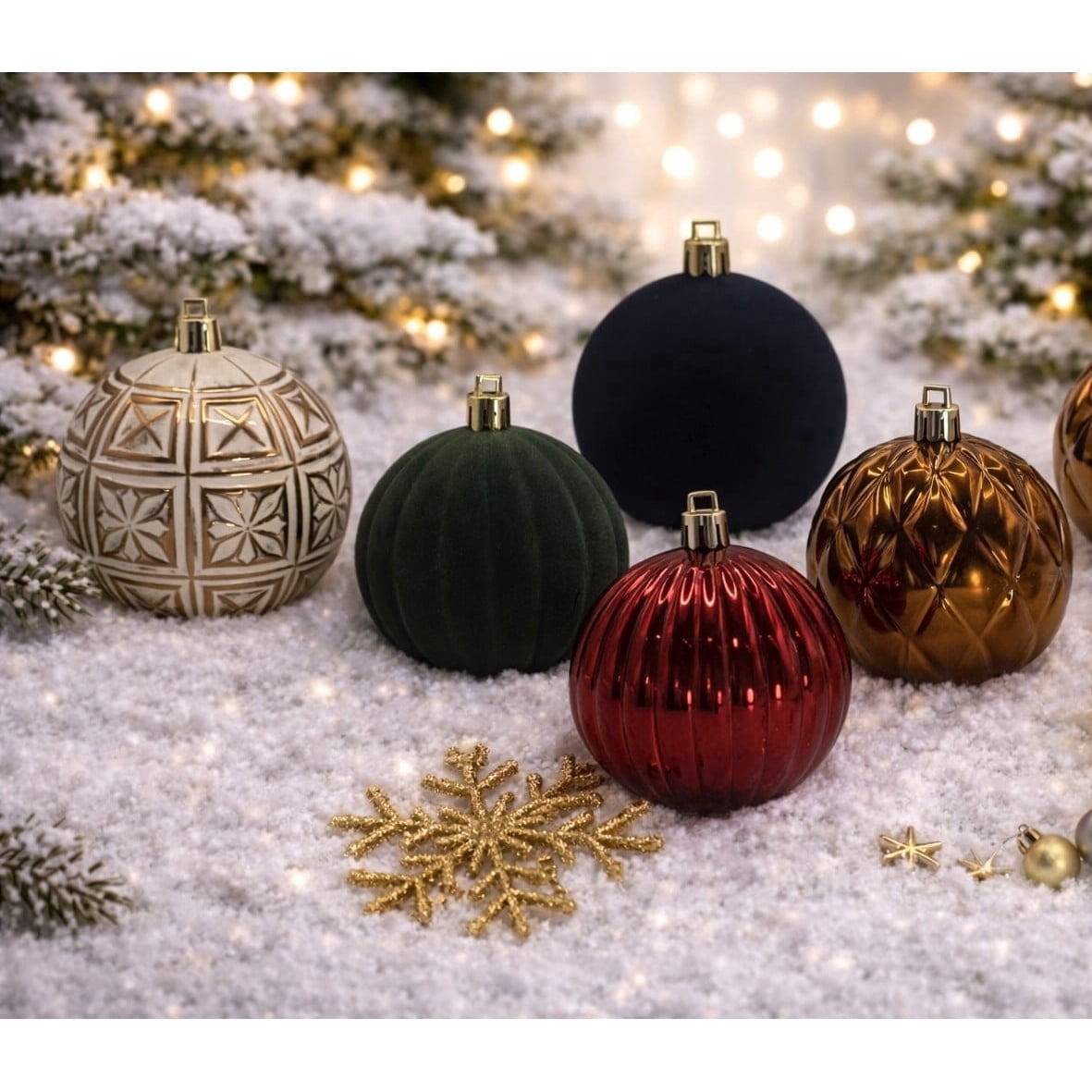My Texas House 62-Count Gold and White Shatterproof Christmas Ornaments