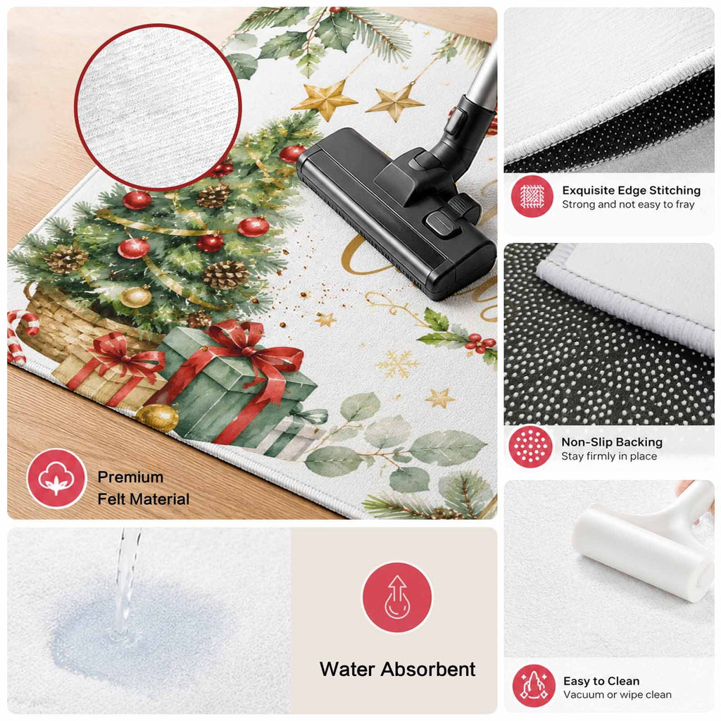 Large Area Rugs for Living Room Bedroom, Blue Merry Christmas 8'x10' Rug Washable Carpet Runner Indoor Outdoor, Xmas Tree Snowman Eucalyptus Wood Non Slip Floor Mats Rug for Kitchen, Patio