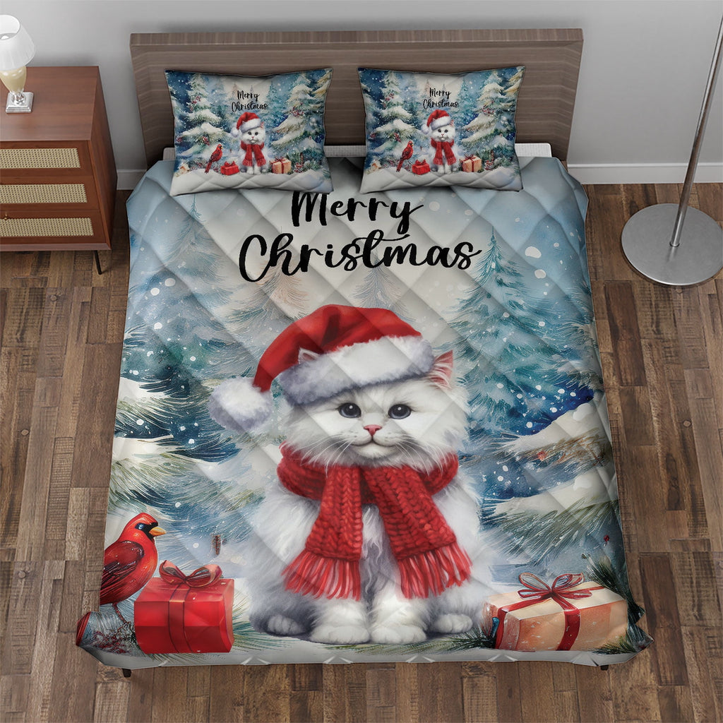 Merry Christmas Sphynx Enjoys Catmas Winter Xmas Holiday Quilt Bedding Set Cat Lover Kitten Owner Gifts Idea 1 Blanket Bed Cover 2 Pillowcases - 02022