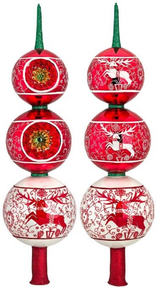Metzler Brothers Bratislava Folk Art Finial Polish Glass Christmas Tree Topper 14 Inch
