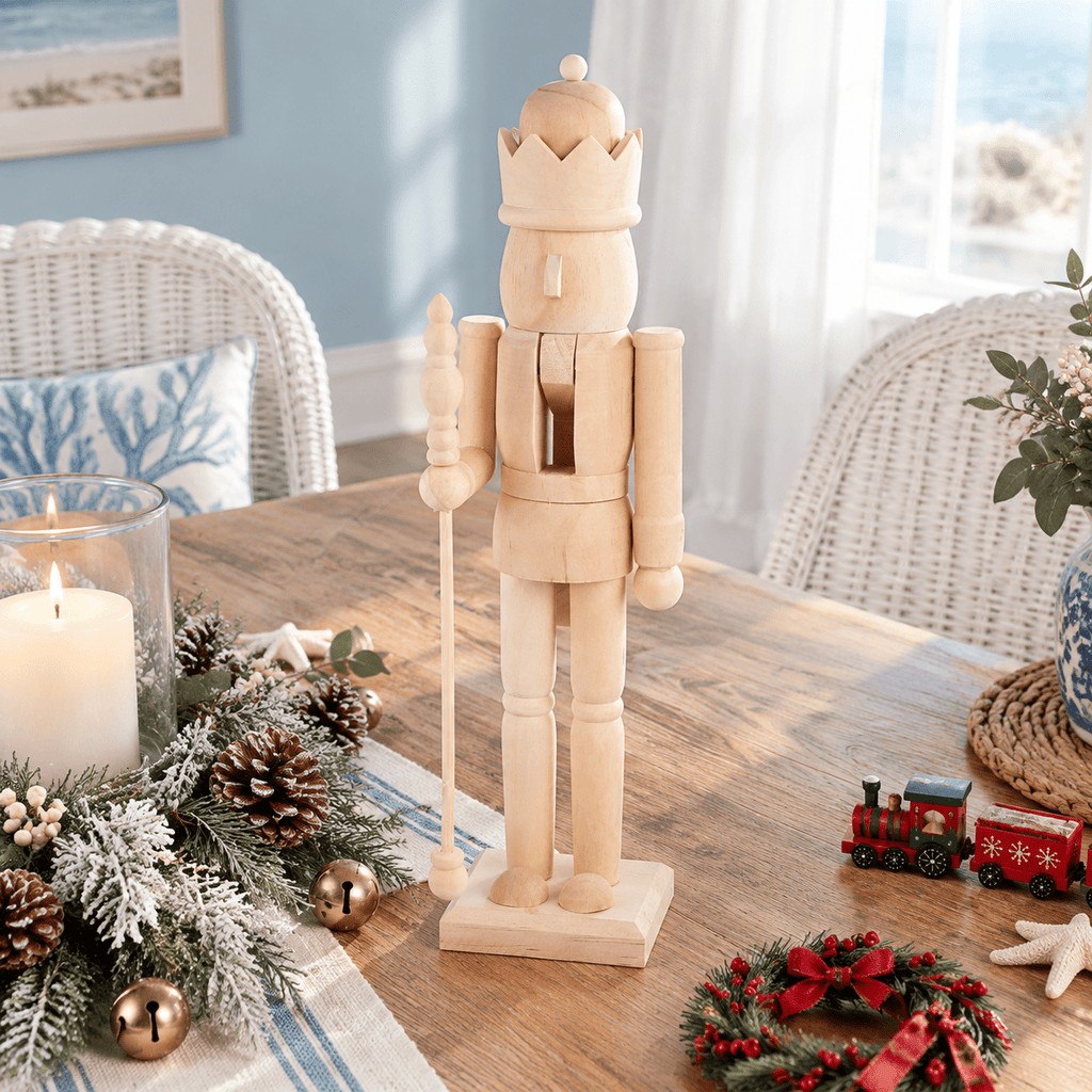 15.75 Inch Unfinished Wooden Nutcracker Figurine DIY Christmas Decoration