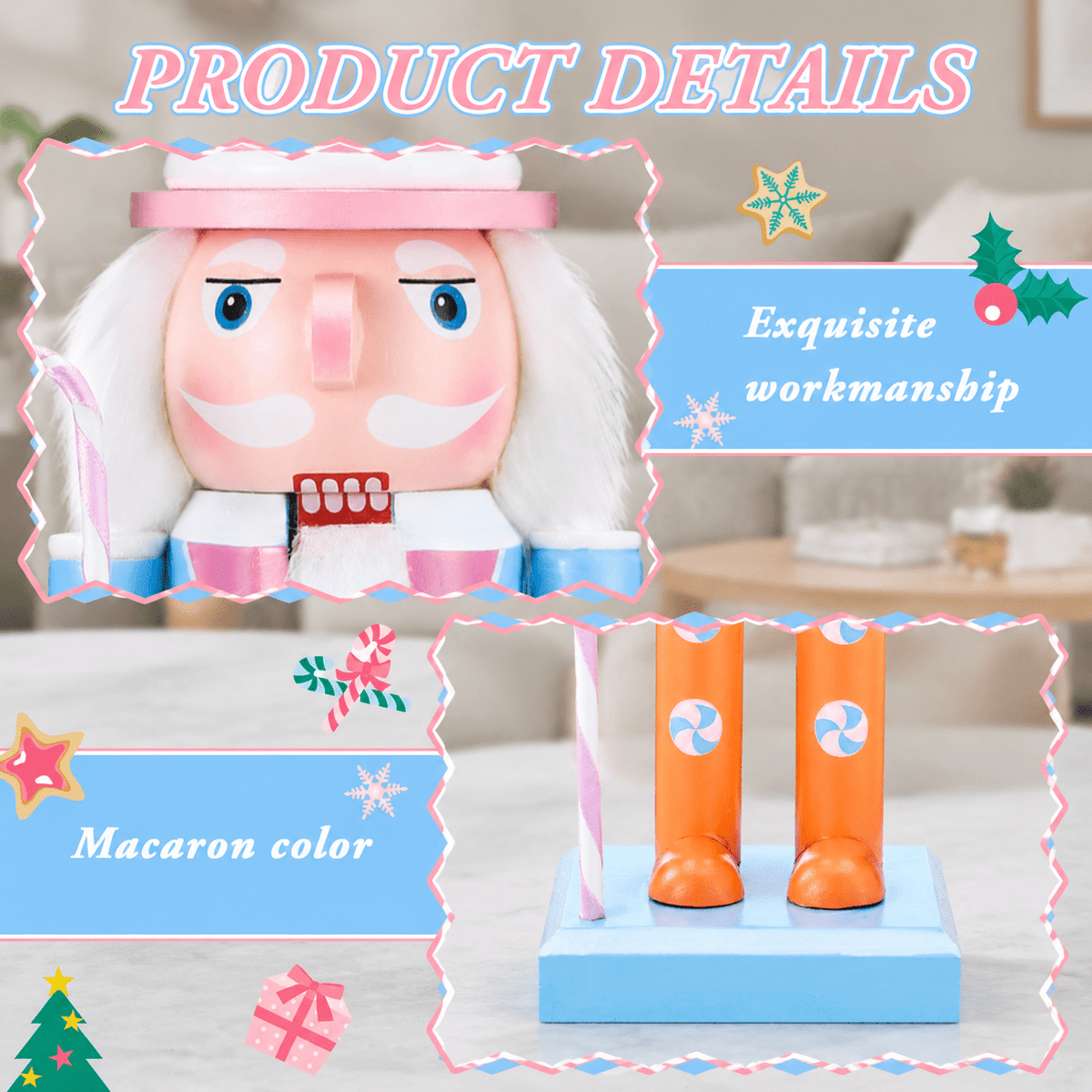 15'' Wooden Pastel Nutcracker Soldier Figures, Set of 2, Traditional Christmas Desktop Decor