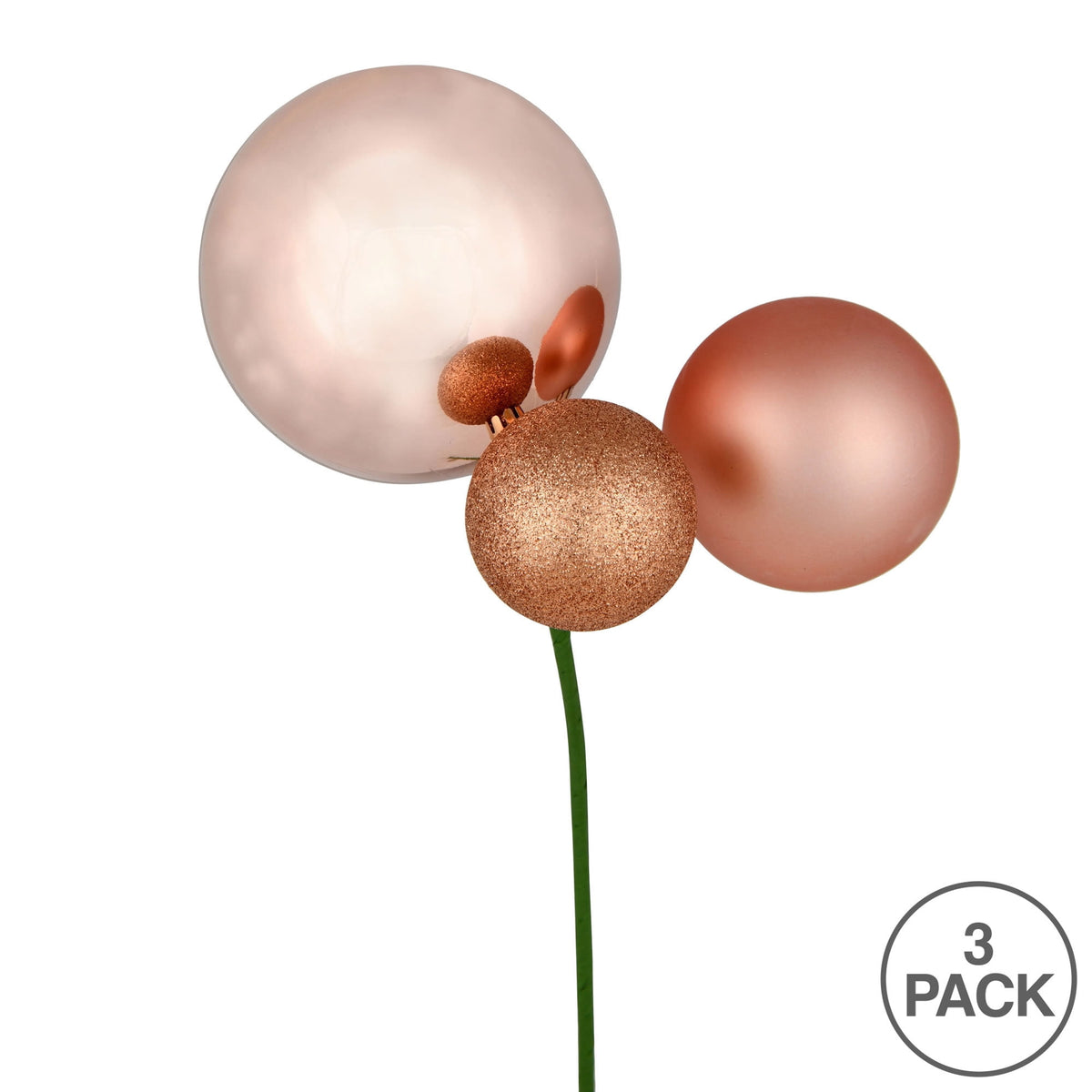 Vickerman 18" Honey Gold Orn Pick 3 per Bag. Features shiny, matte and glitter ornaments.