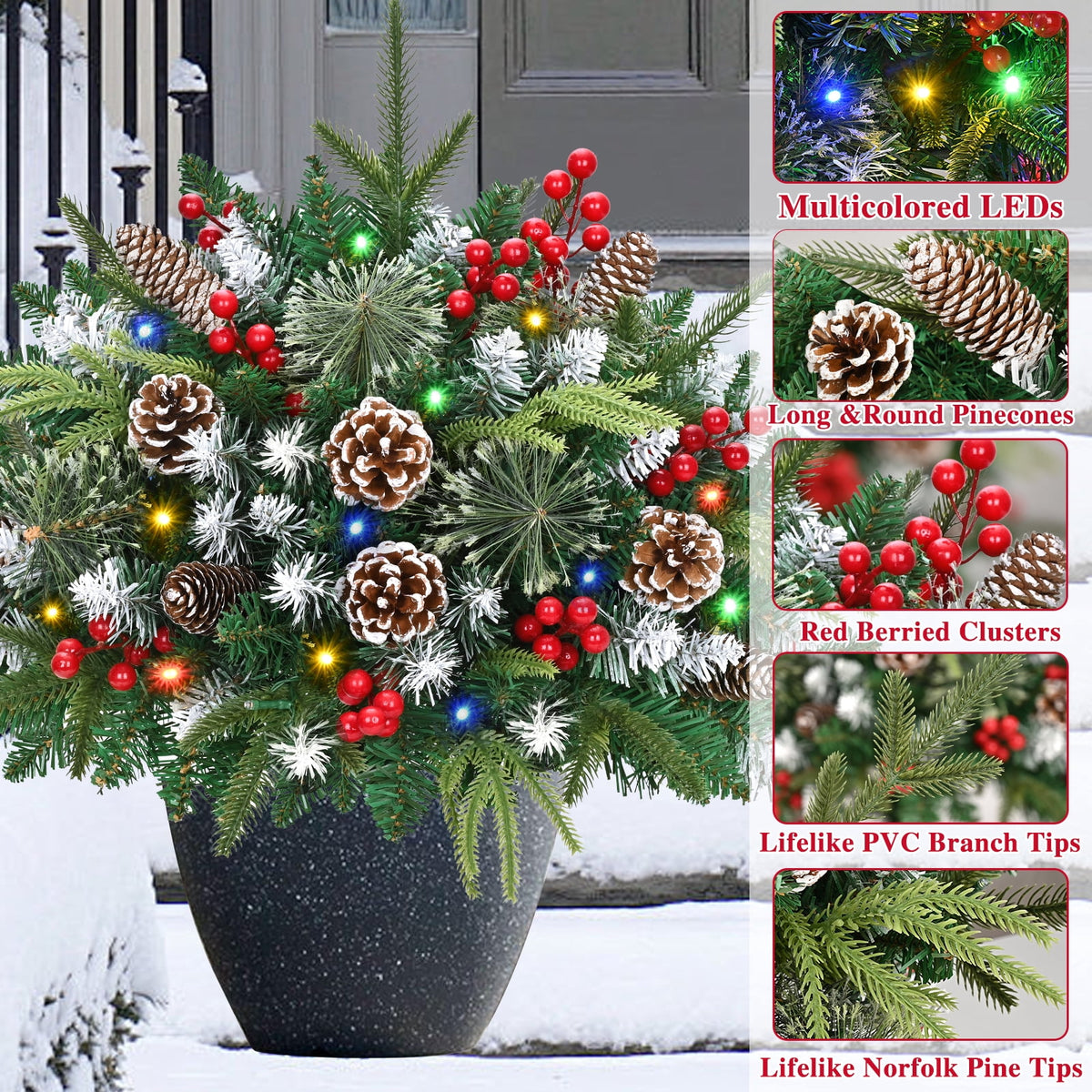 Ikfashoni 2 Pack Christmas Urn Filler, 26 in Pre-lit Outdoor Christmas Tree with Remote, Artificial Christmas Porch Pathway Decoration