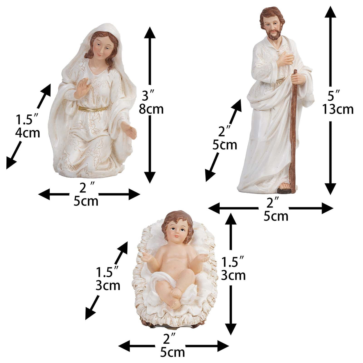 Zayton 5.5 Inch Christmas Nativity Set, 11-Piece White Resin Decorative Figurines