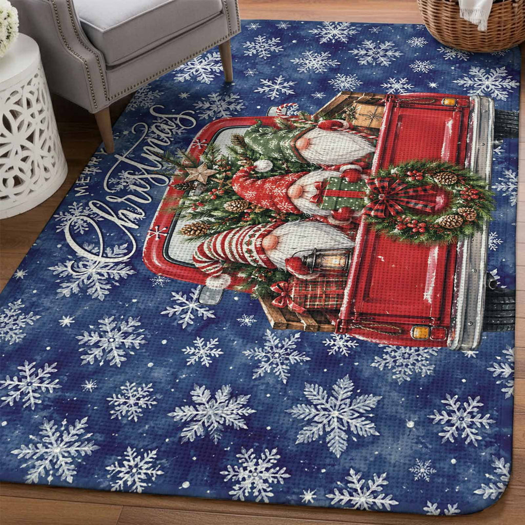 Red Truck Christmas Washable Area Rugs for Living Room Bedroom, Large Non Slip Indoor Floor Carpet Absorbent Xmas Tree Gnomes Navy Blue Snowflake Door Mat Rugs for Bathroom Entryway 63"x90.6"