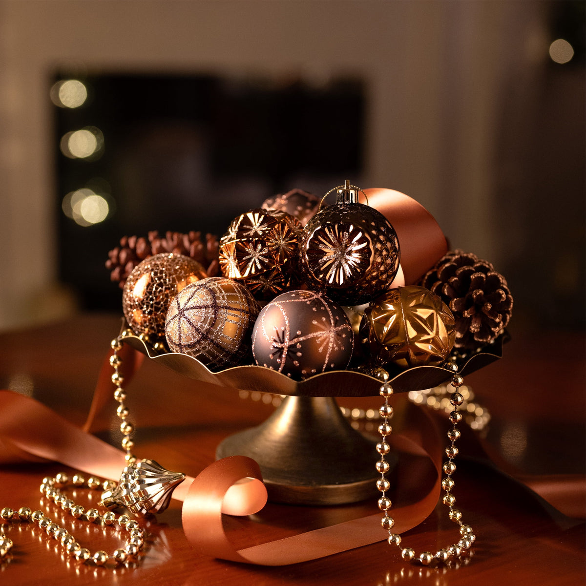 Valery Madelyn 35ct 2.36 inches Luxurious Copper Gold Christmas Ball Ornaments, Shatterproof Christmas Tree Ornaments Hanging Bauble for Xmas Decoration