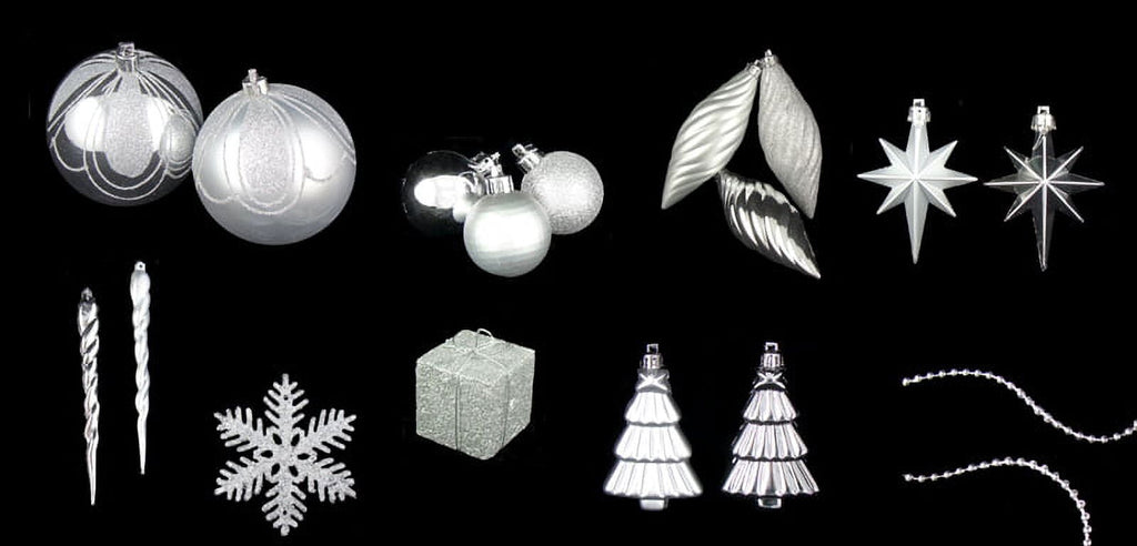125-Piece Club Pack of Shatterproof Silver Splendor Christmas Ornaments
