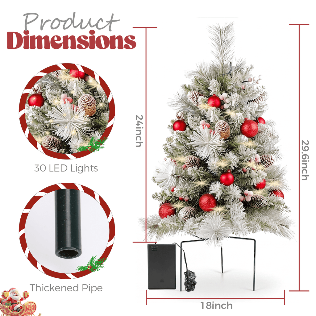 2 Pack 30 inch Prelit Outdoor Christmas Tree, Small Pre-Decorated Green Xmas Tree with Cones & Red Berries, 30 Warm Lights, Urn Filler Holiday Decor for Entrance Driveway, Yard, Garden