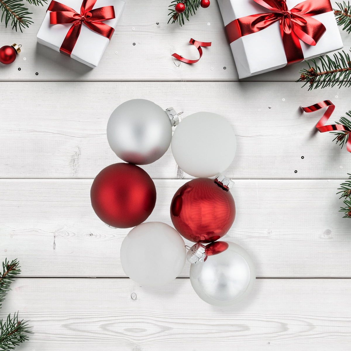 Northlight 72ct Red, Silver and White Shiny and Matte Glass Ball Christmas Ornaments 3.25-4"