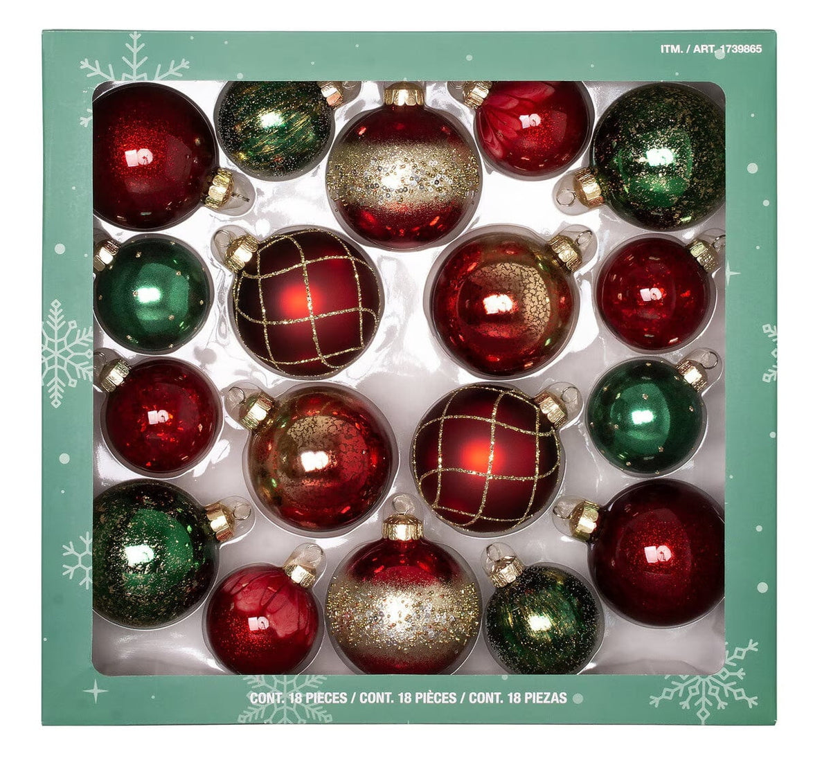 Mercasia 18-Pieces Hand Decorated Glass Ornaments in Red and Green