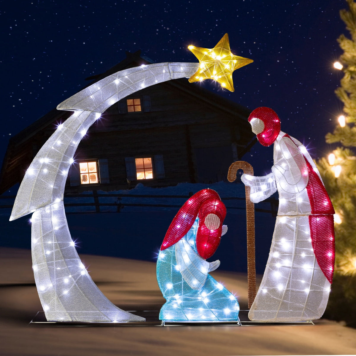 Zimtown 4ft Outdoor Nativity Scene Christmas Lighted Nativity Jesus Decoration w/170 LED
