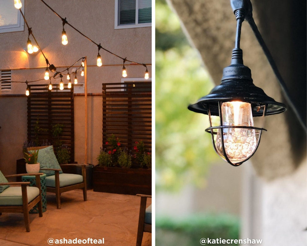 Enbrighten 48ft 24 Bulbs Vintage Indoor/Outdoor LED Café String Lights, Black Cord, 35631