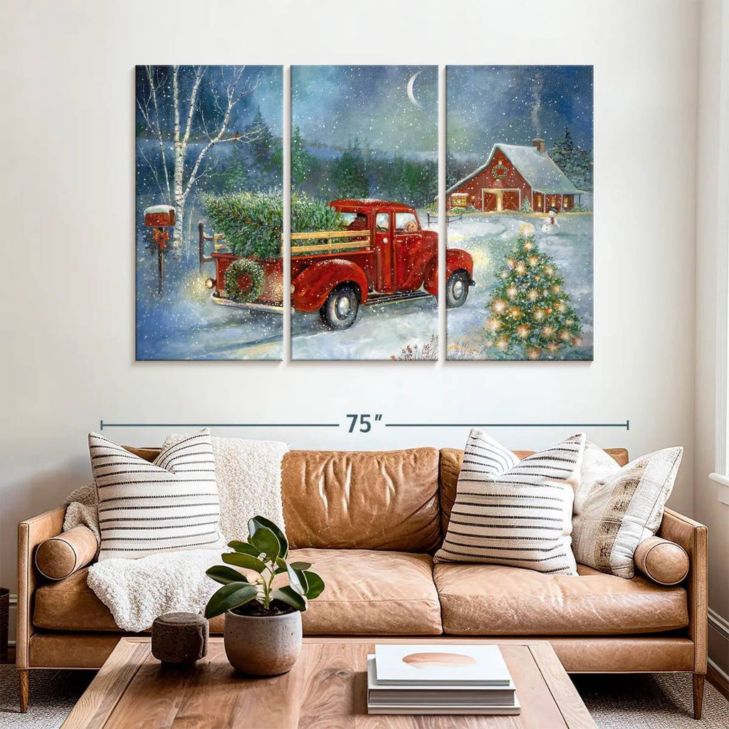 Elephant Stock Moonlit Skaters Wall Art - Horizontal Multi Panel Canvas - Living Room Wall Decor - Holiday Multi Panel - Blue And White Decor By Marilyn Dunlap - 74" x 48"