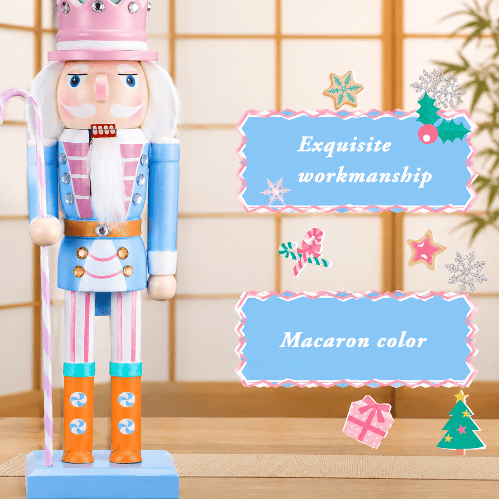 2 Pastel Nutcracker Christmas Figures, Wooden Holiday Decor Ornaments