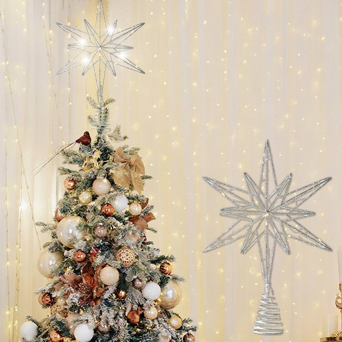 AuroraX Gold Room Lights Glitter Fall Stars Led Christmas Tree Topper Indoor Home Christmas Room Bedroom Decor