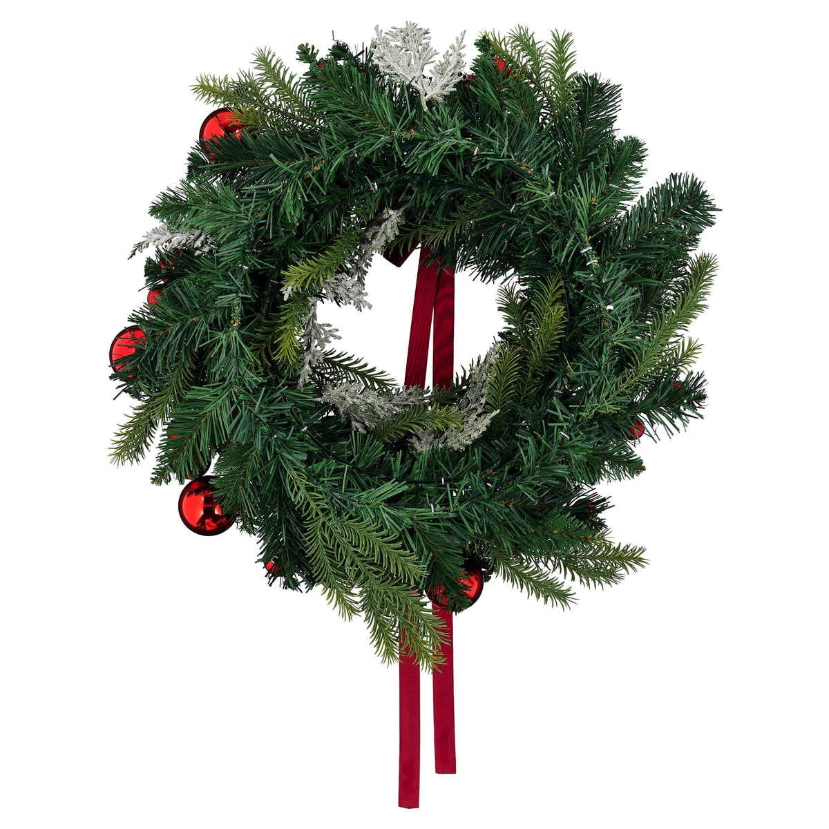 Evergreen Christmas Wreath with Ball Ornaments and Bow, Red and Green, 22", by Holiday Time