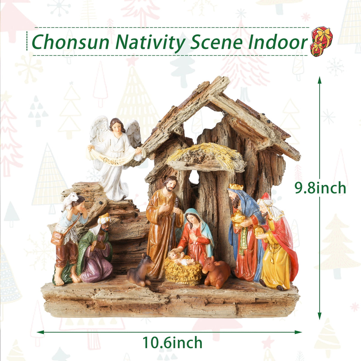 12.5 INCH Wonder Garden Christmas Nativity Set Figurine - Nativity Scene Statue with Moss Stable Village Music Decor