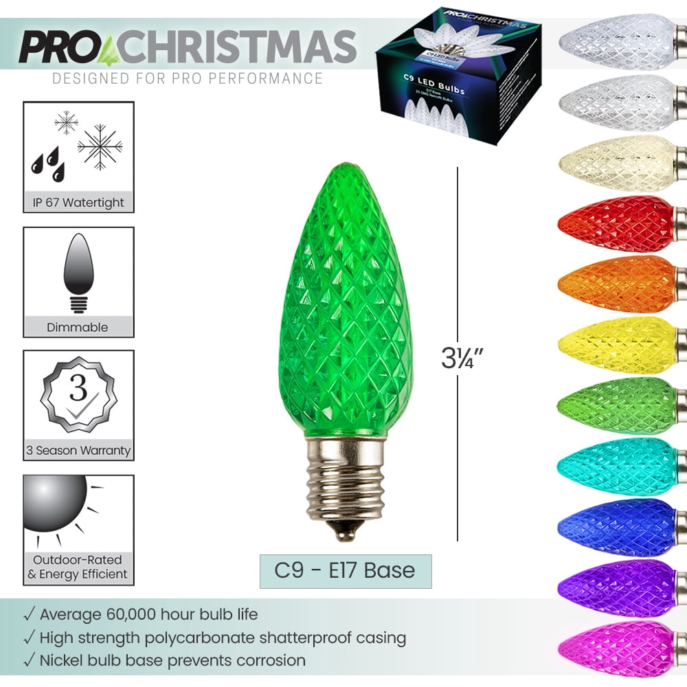 Christmas Designers C9 LED Christmas Light Kit, 100 Green Bulbs, 100' Green Wire, 12" Spacing, 7.5" Pathway Stakes