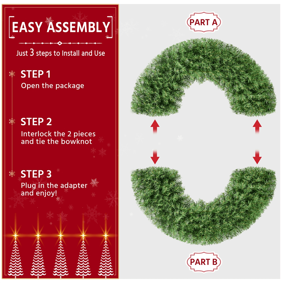 Alden Design 48in Pre-lit Fir Christmas Wreath for Door with 200 LED Lights & 720 Tips, Green