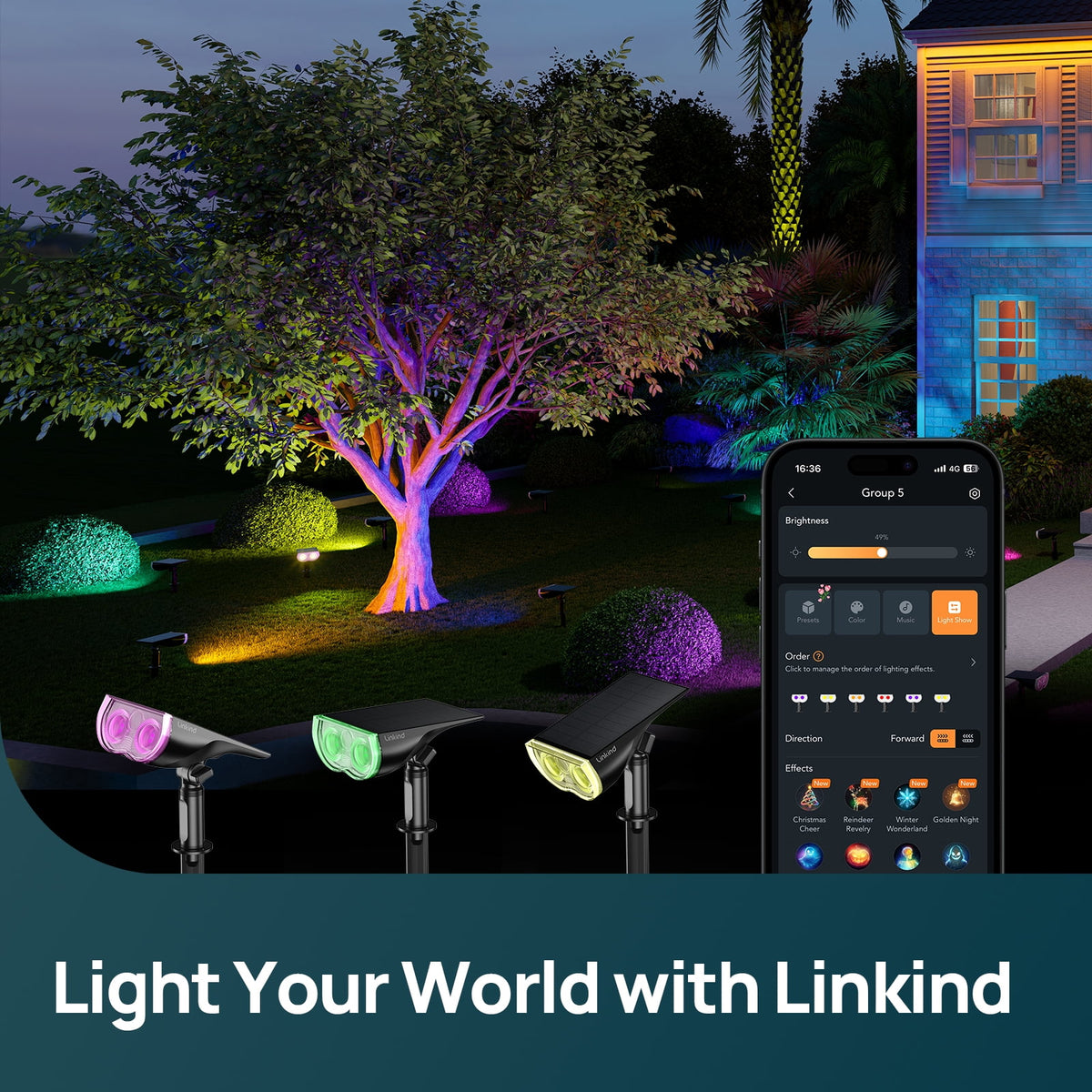 Linkind Smart Solar Spot Lights Outdoor, Solar Spotlight Waterproof Color Changing APP/Voice Control Landscape Lighting for Yard, Garden, Pathway, 4-Pack