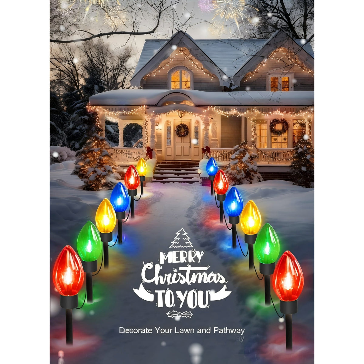 ZOEYKIMLO C9 Christmas Pathway Lights Outdoor 12-Count, Outdoor Xmas Decorations String Lights with C9 Stakes Lights 8LED, for Walkway Yard Lawn Sidewalk Driveway Garden, 2PACK