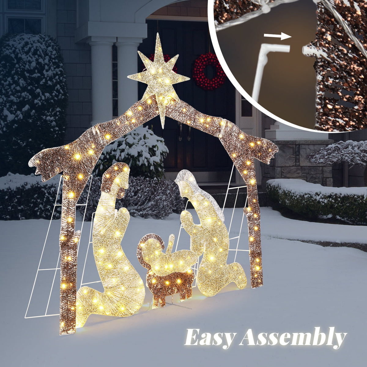 Zimtown 6ft Outdoor Nativity Scene Christmas Lighted Nativity Jesus Decoration w/190 LED,Brown Roof