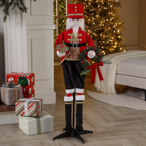 16" x 46" Christmas Animated Standing Nutcracker Decoration with Wreath