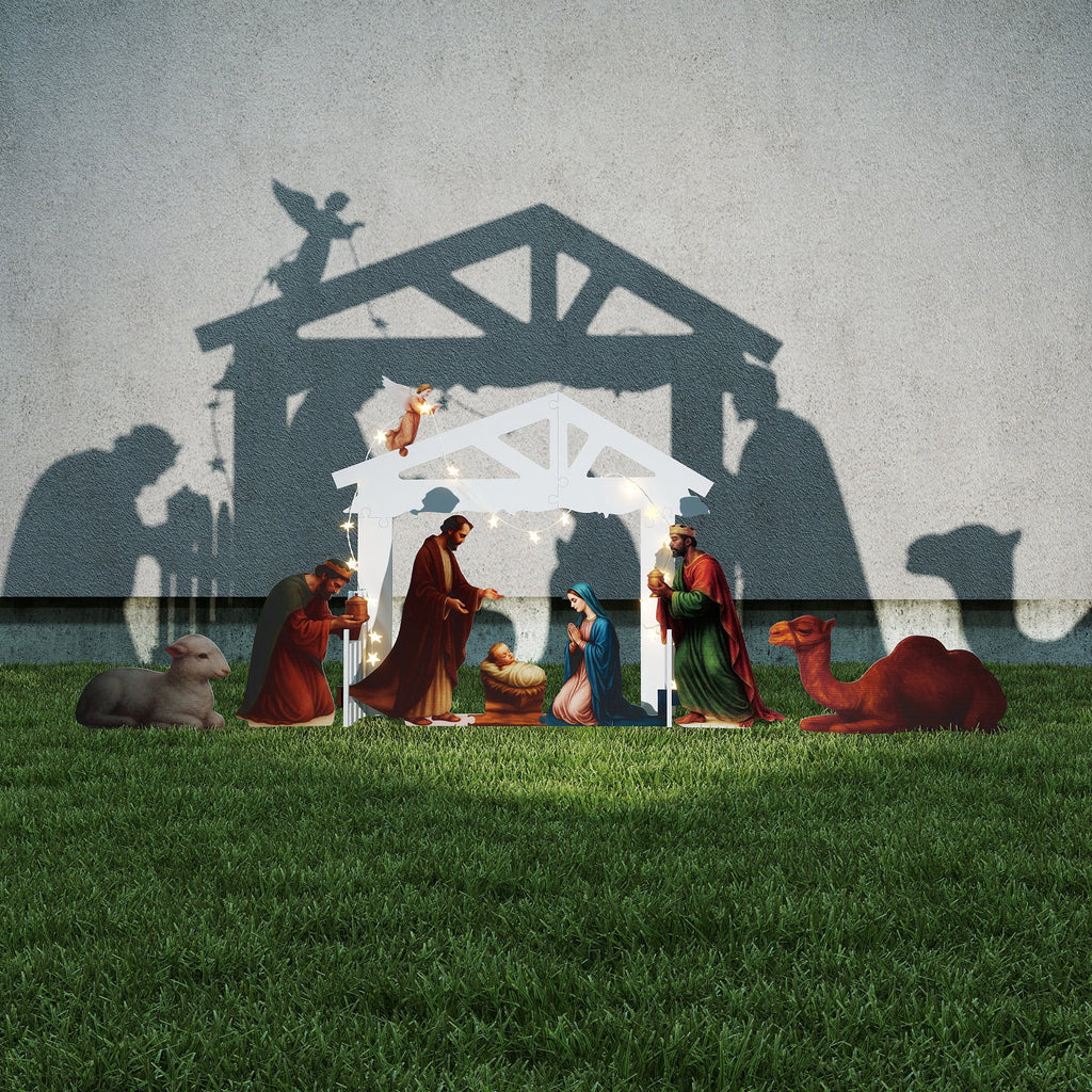 10 PCS Outdoor Nativity Scene Lighted Christmas Family Yard Decoration Nativity Sets Weatherproof, White