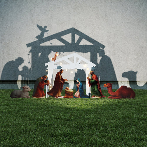 10 PCS Outdoor Nativity Scene Lighted Christmas Family Yard Decoration Nativity Sets Weatherproof, White
