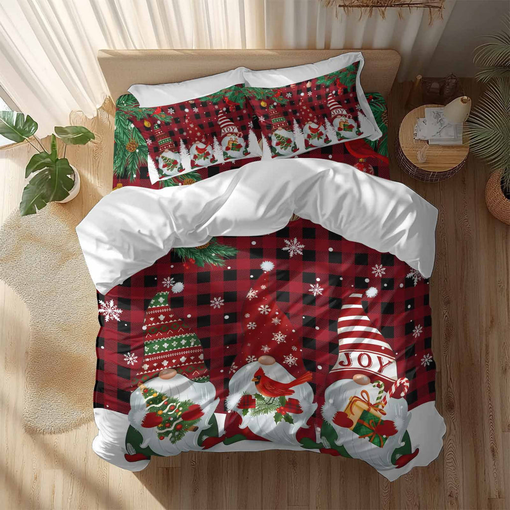 Christmas Snowman Bedding Duvet Cover Set Twin Size 4 Pieces Pine Christmas Tree Snowflakes Red Plaid Bedding Set with Zipper Closure, 1 Comforter Cover 68x90 Inches 1 Flat Sheet & 2 Pillow Cases