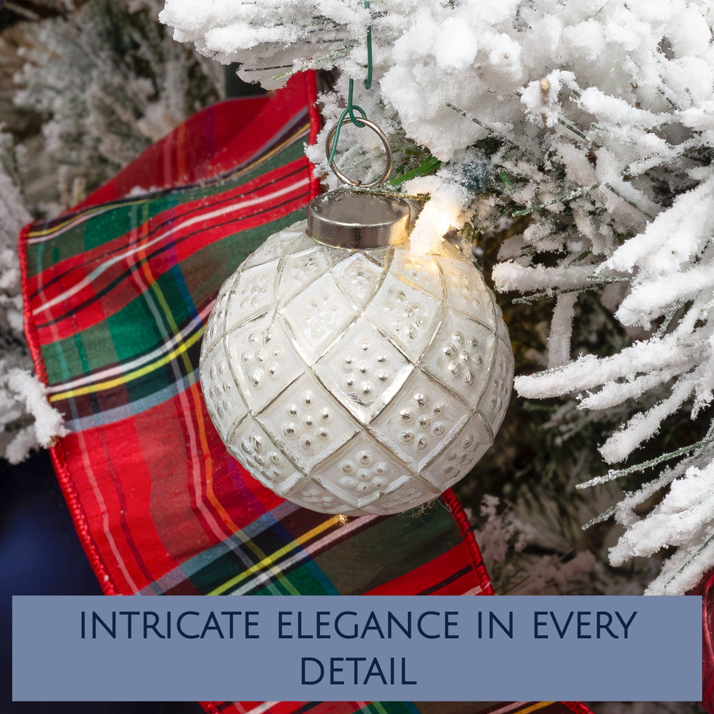 AuldHome Design Farmhouse Ball Ornaments (Set of 6, Gold/Silver); Distressed Metal Glass Ball Vintage Style Christmas Decorations