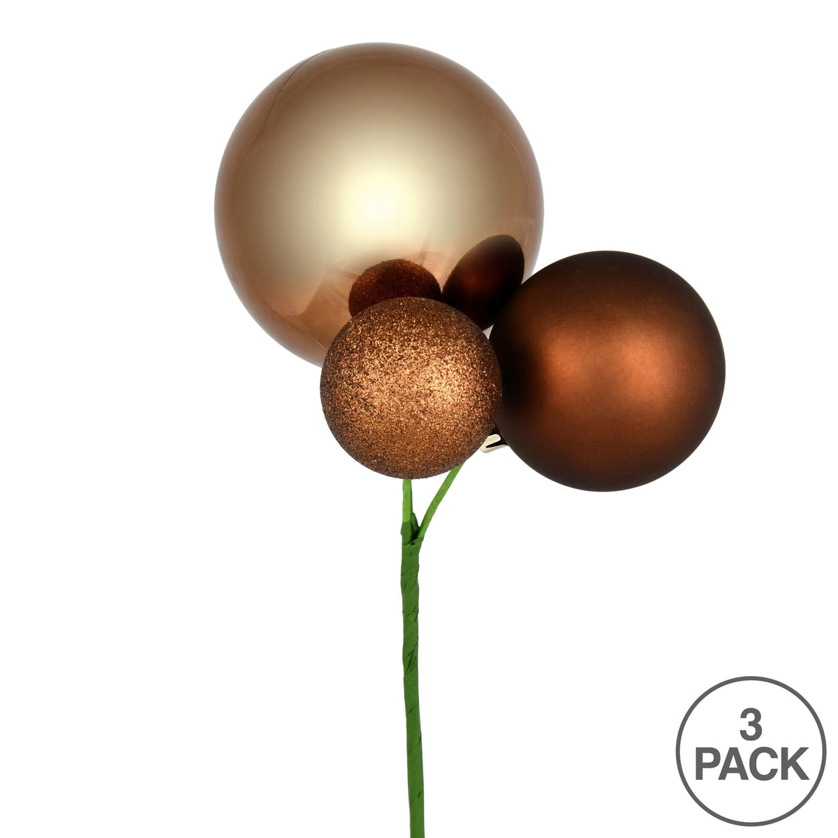 Vickerman 18" Honey Gold Orn Pick 3 per Bag. Features shiny, matte and glitter ornaments.