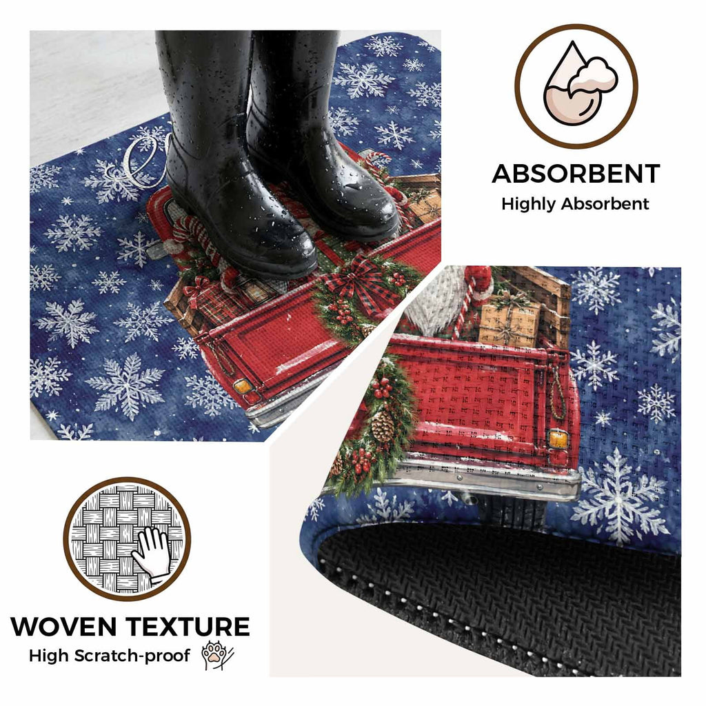 Red Truck Christmas Washable Area Rugs for Living Room Bedroom, Large Non Slip Indoor Floor Carpet Absorbent Xmas Tree Gnomes Navy Blue Snowflake Door Mat Rugs for Bathroom Entryway 63"x90.6"