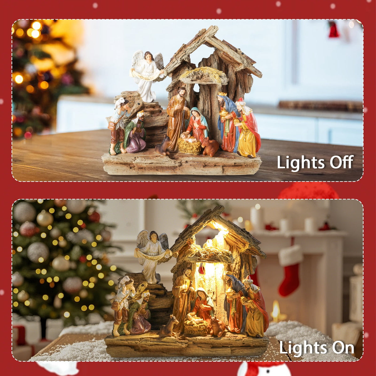 12.5 INCH Wonder Garden Christmas Nativity Set Figurine - Nativity Scene Statue with Moss Stable Village Music Decor