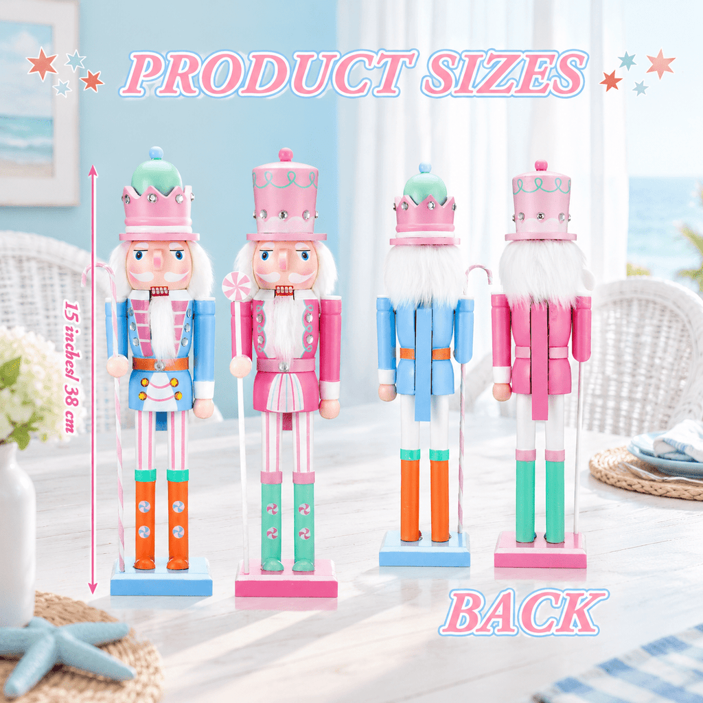 2 Pastel Nutcracker Christmas Figures, Wooden Holiday Decor Ornaments