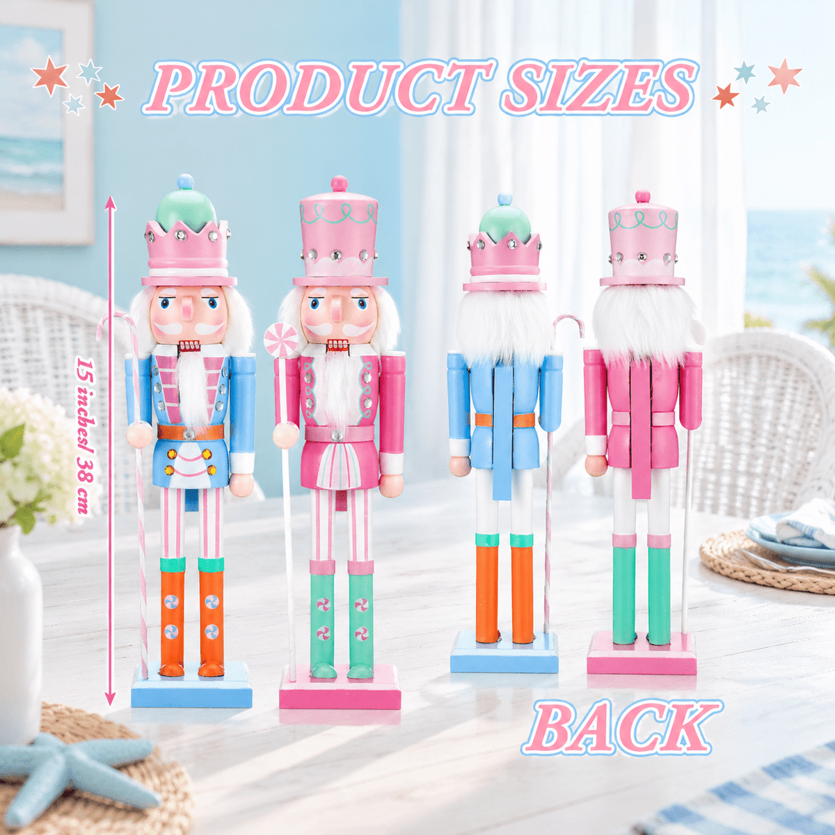 2 Pastel Nutcracker Christmas Figures, Wooden Holiday Decor Ornaments