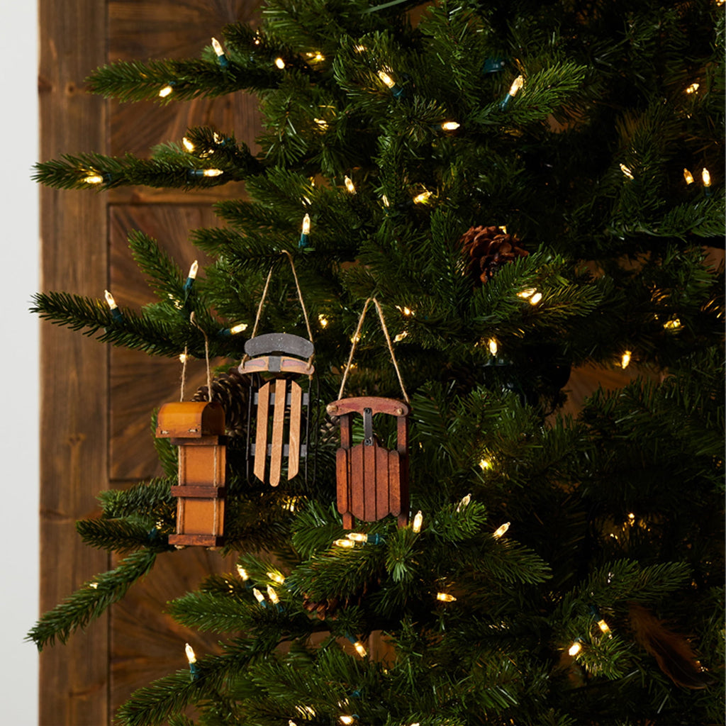 Home Decorative Sled Ornament (Set of 12) 5.75"H Wood
