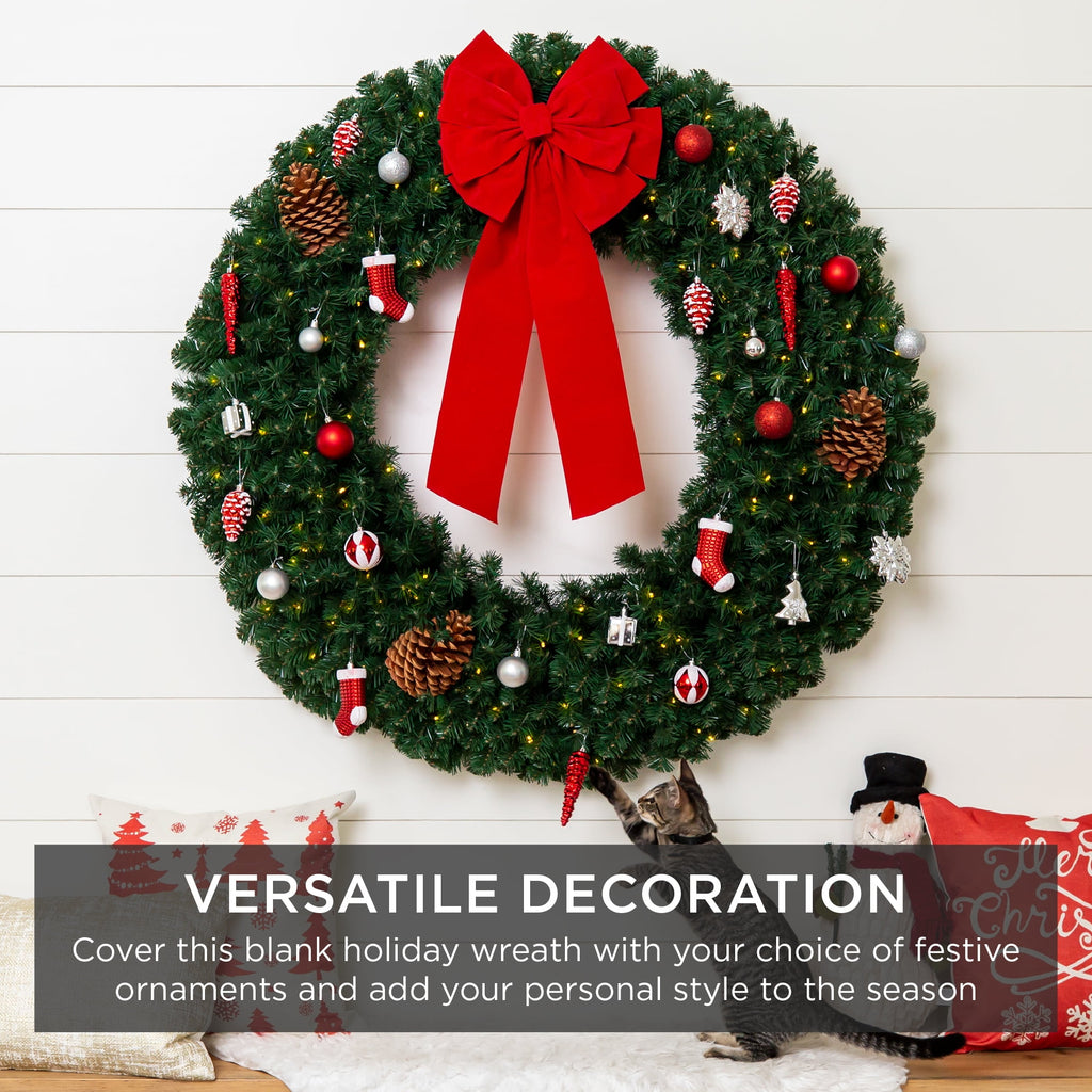 Best Choice Products 48in Artificial Pre-Lit Fir Christmas Wreath Decoration w/ 250 LED Lights, 714 Tips, Power Plug-In
