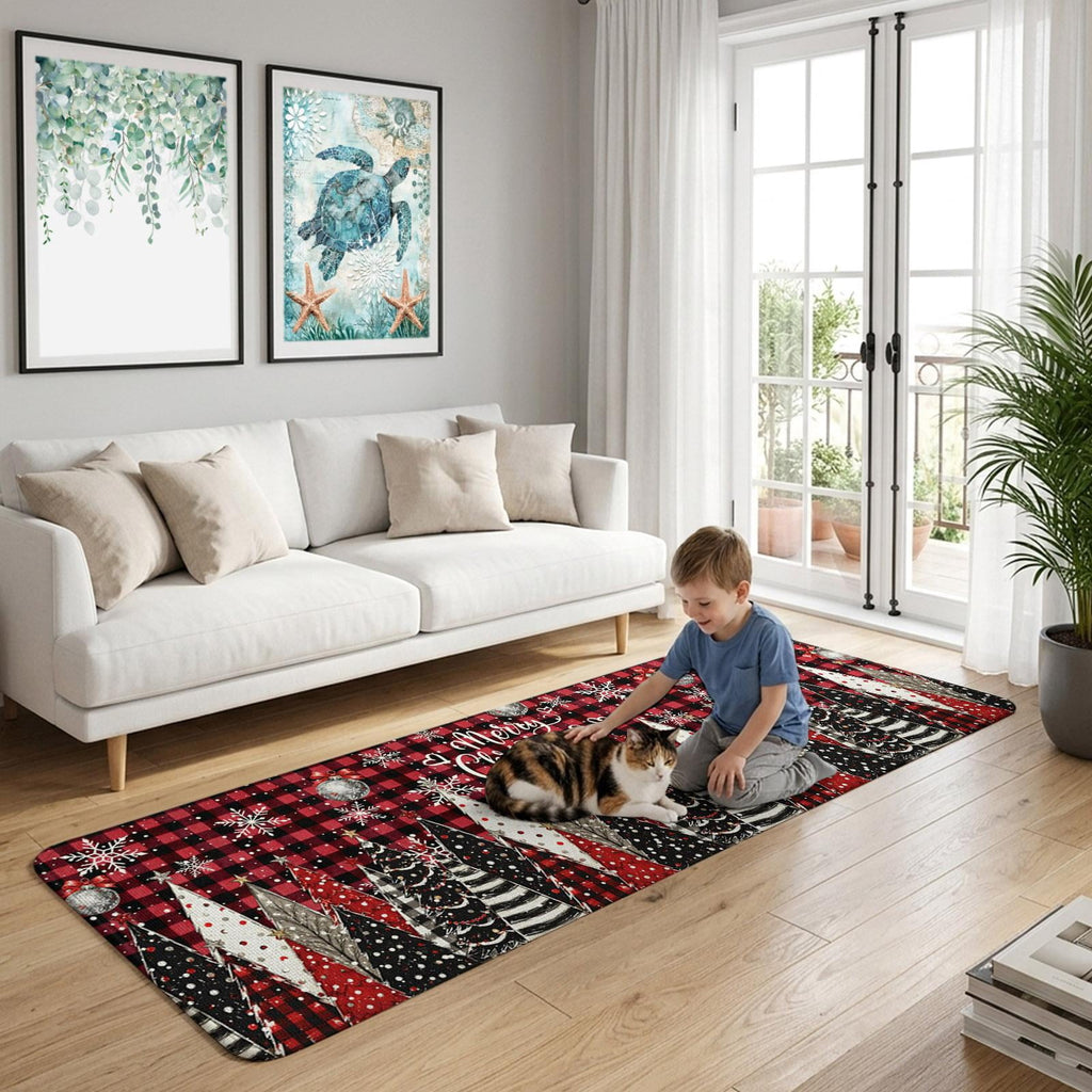 Red Truck Christmas Washable Area Rugs for Living Room Bedroom, Large Non Slip Indoor Floor Carpet Absorbent Xmas Tree Gnomes Navy Blue Snowflake Door Mat Rugs for Bathroom Entryway 63"x90.6"