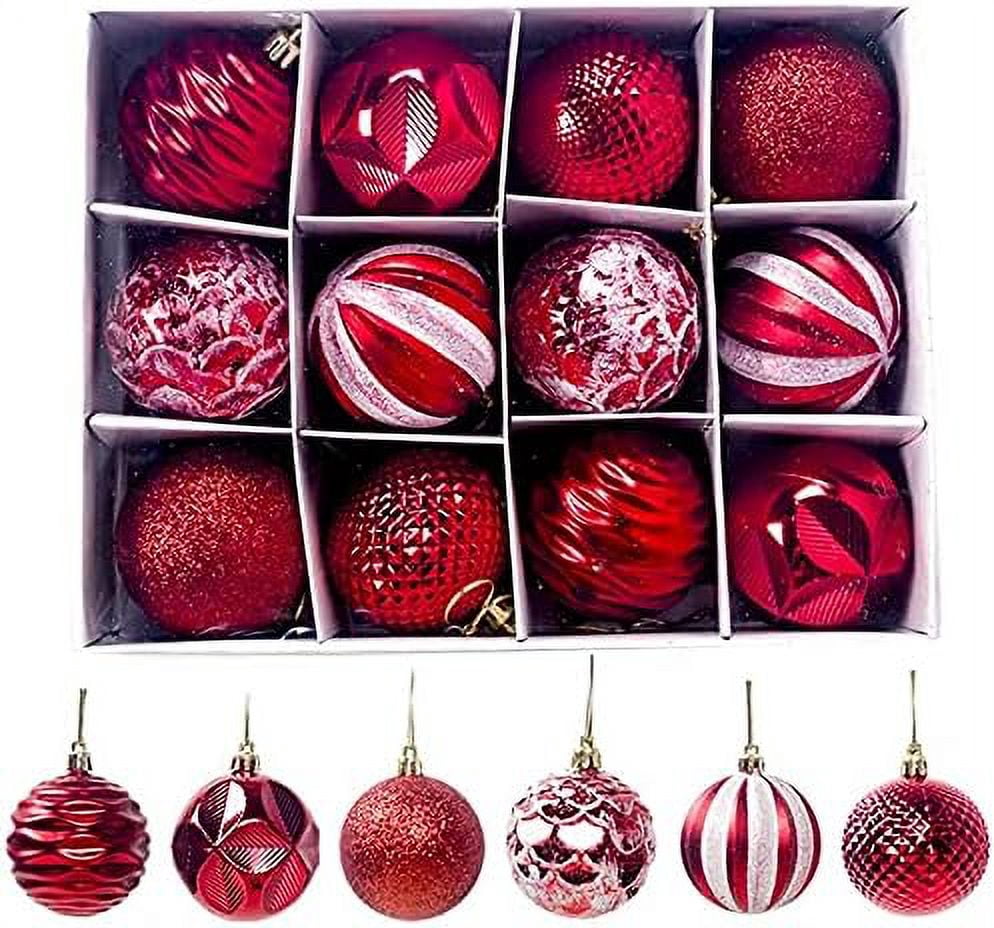 LINLIN Christmas Baubles, 12pcs Christmas Ball Ornaments Shatterproof Christmas Decorations Tree Balls for Holiday Wedding Party Decoration, Tree Ornaments Hooks included 6cm