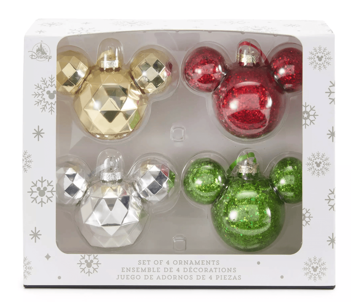 Disney Mickey Mouse Icon Ornament Set of 4 Red Green Silver Gold New