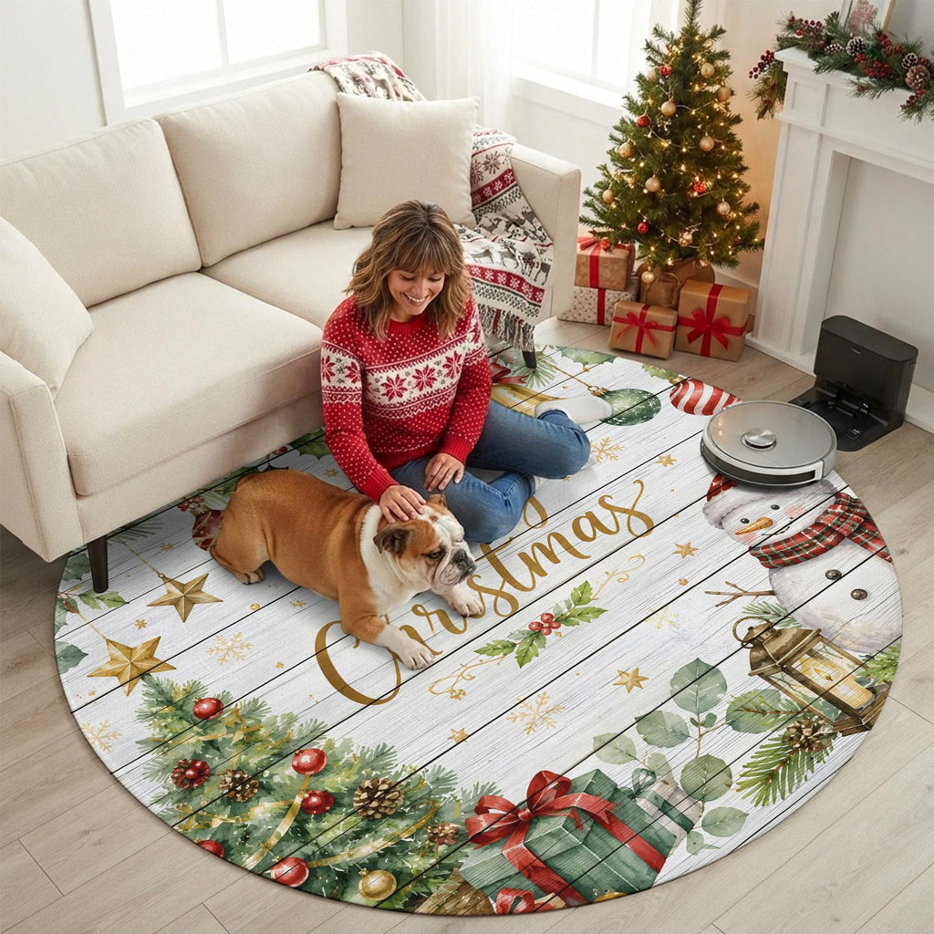 Large Area Rugs for Living Room Bedroom, Blue Merry Christmas 8'x10' Rug Washable Carpet Runner Indoor Outdoor, Xmas Tree Snowman Eucalyptus Wood Non Slip Floor Mats Rug for Kitchen, Patio