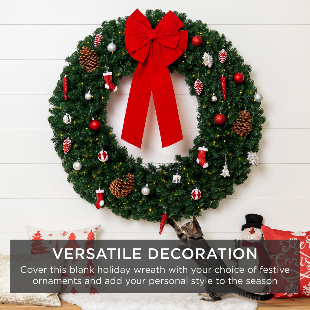 Best Choice Products 48in Artificial Pre-Lit Fir Christmas Wreath Decoration w/ 250 LED Lights, 714 Tips, Power Plug-In