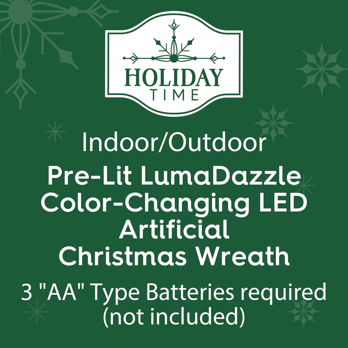 Pre-Lit Battery-Operated Valencia LumaDazzle Artificial Christmas Wreath, Green, 24", by Holiday Time