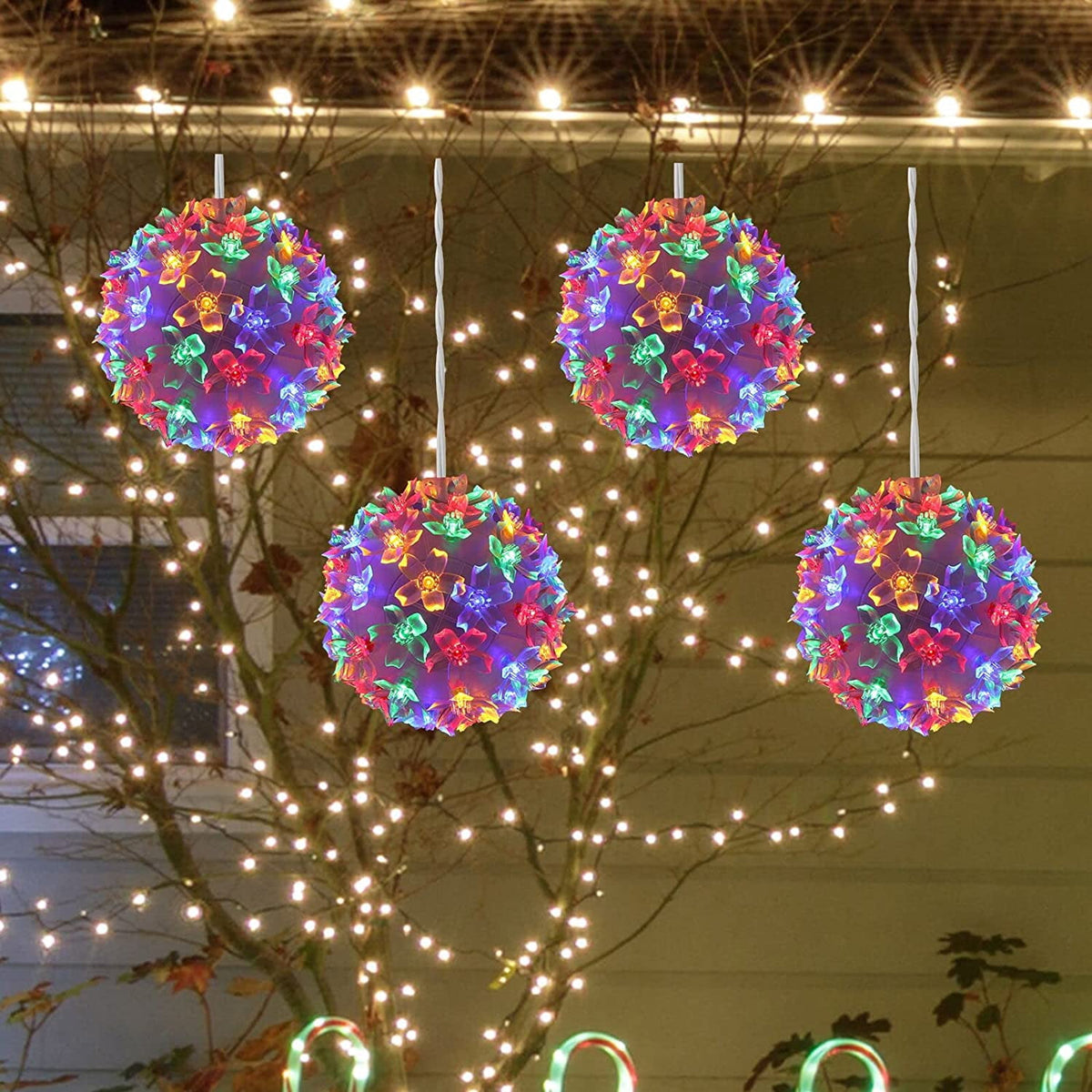 Twinkling Multicolored Sphere Light,Sphere Ornament LED Christmas Lights, Indoor or Outdoor Décor for Home, Garden, Lawn, 4.2 Inch (4X50LED) - Multicolor